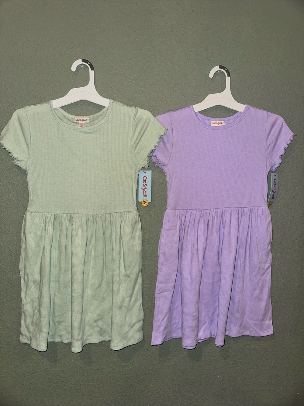 Cat & Jack Short Sleeve Ruffle Hem Dress - Mint & Lavender